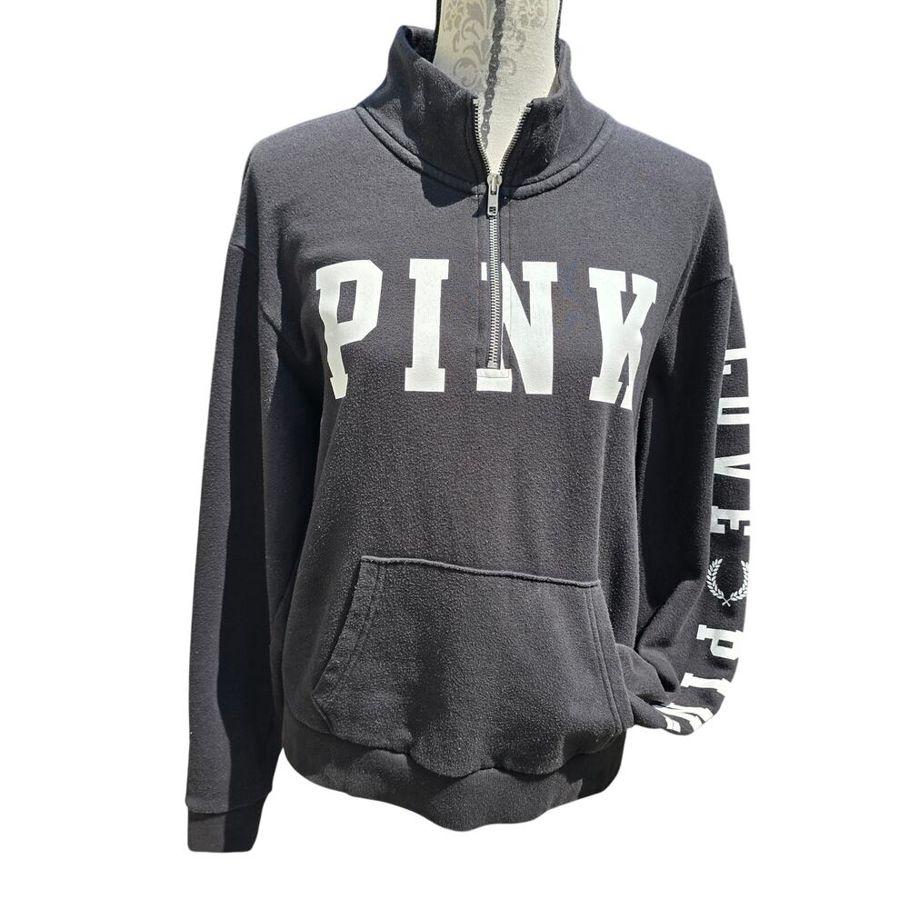 Victoria's Secret Pink Black Preppy Y2k Style Quarter Zip Size S